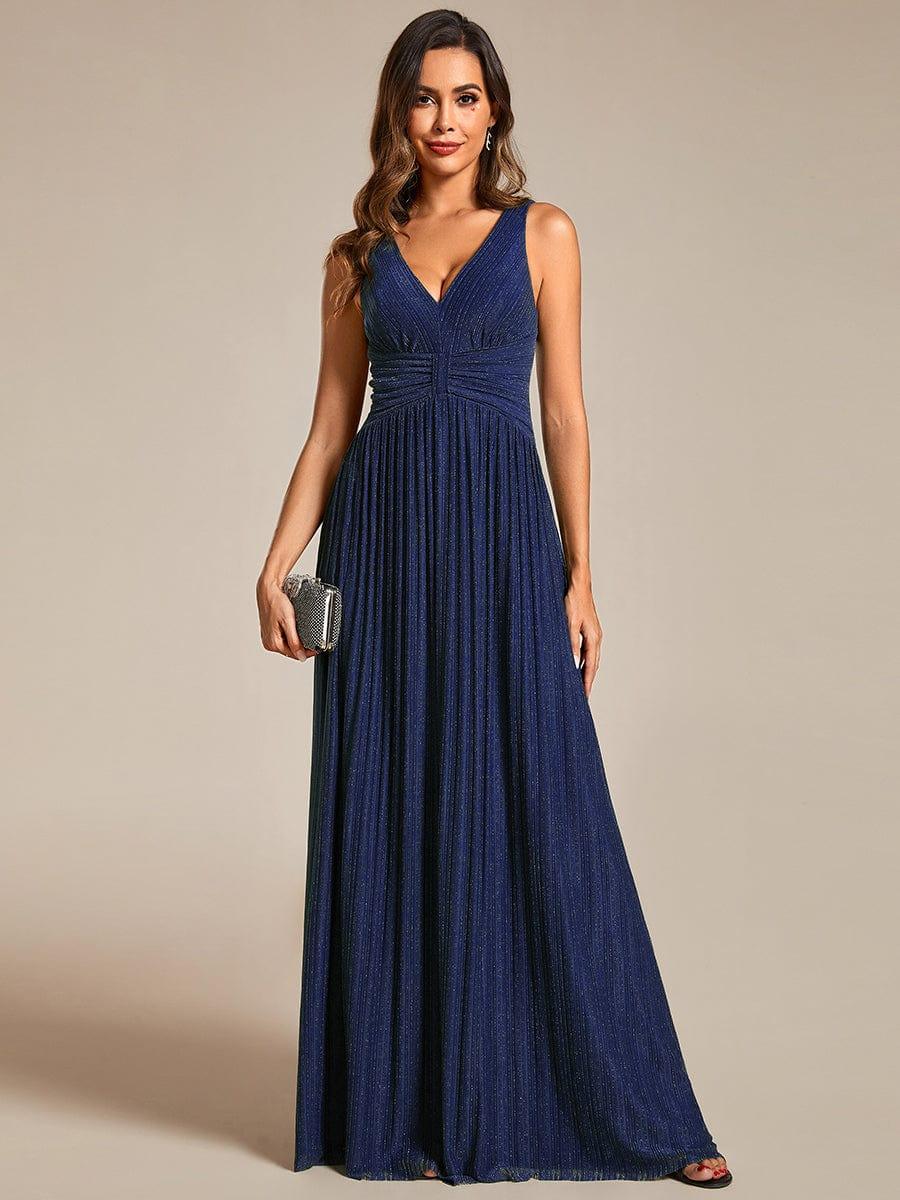 Shiny Empire Waist Sleeveless V-Neck A-Line Formal Evening Dress