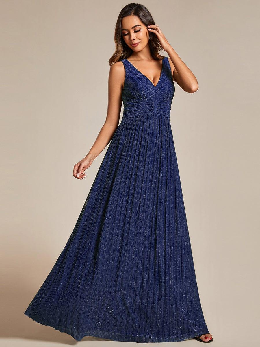 Shiny Empire Waist Sleeveless V-Neck A-Line Formal Evening Dress