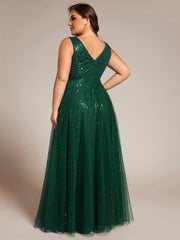 Graceful V-Neck Sleeveless Sequin Tulle A-Line Evening Dress