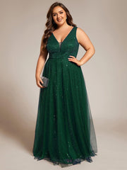 Graceful V-Neck Sleeveless Sequin Tulle A-Line Evening Dress