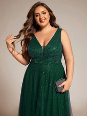 Graceful V-Neck Sleeveless Sequin Tulle A-Line Evening Dress