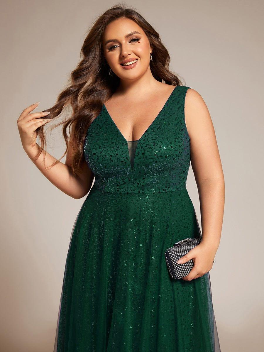Graceful V-Neck Sleeveless Sequin Tulle A-Line Evening Dress
