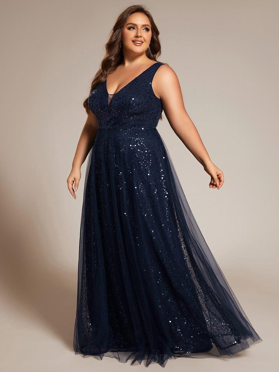 Graceful V-Neck Sleeveless Sequin Tulle A-Line Evening Dress