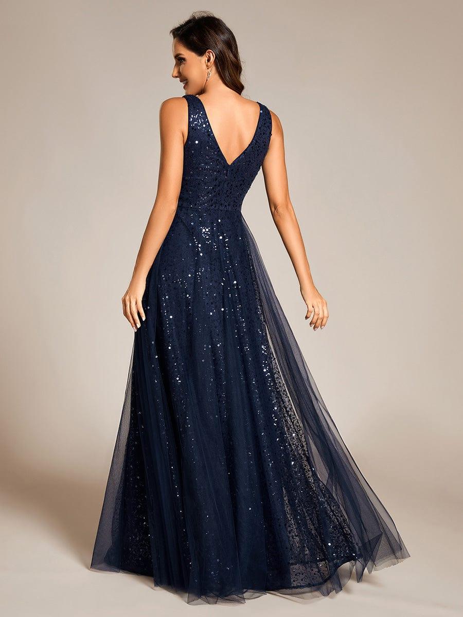 Graceful V-Neck Sleeveless Sequin Tulle A-Line Evening Dress