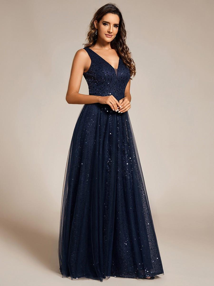 Graceful V-Neck Sleeveless Sequin Tulle A-Line Evening Dress