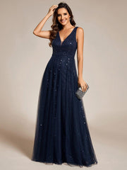 Graceful V-Neck Sleeveless Sequin Tulle A-Line Evening Dress