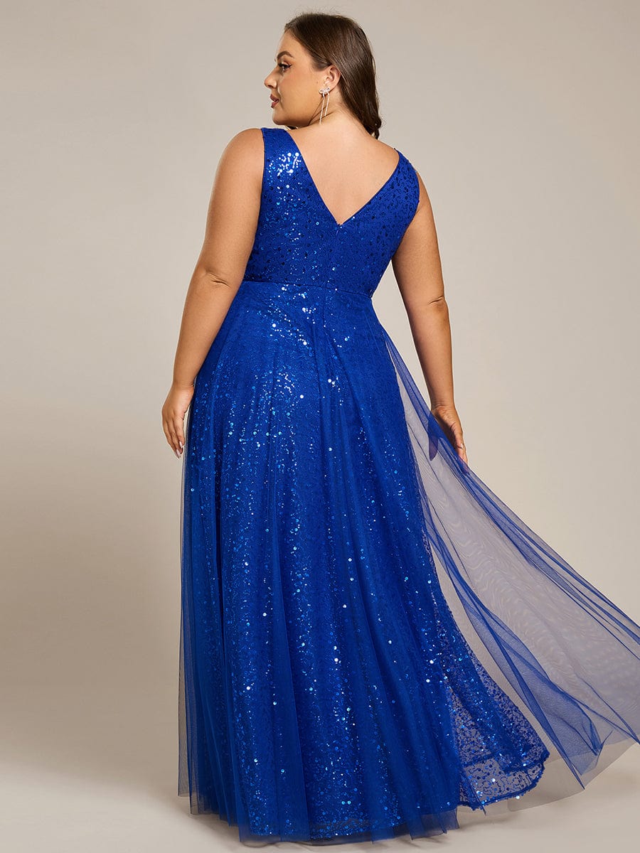 Graceful V-Neck Sleeveless Sequin Tulle A-Line Evening Dress