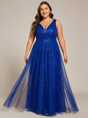 Graceful V-Neck Sleeveless Sequin Tulle A-Line Evening Dress