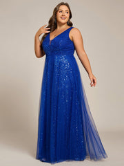 Graceful V-Neck Sleeveless Sequin Tulle A-Line Evening Dress