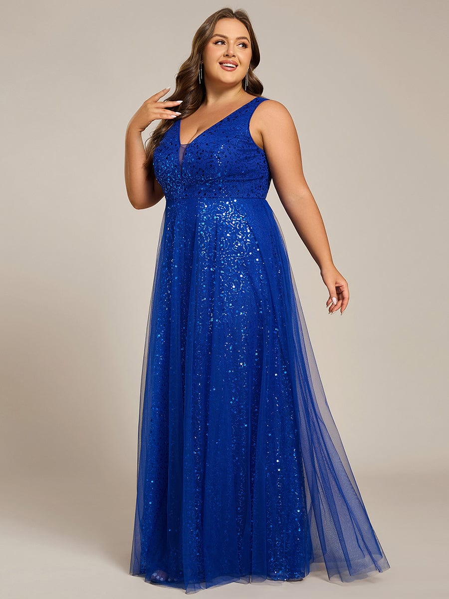 Graceful V-Neck Sleeveless Sequin Tulle A-Line Evening Dress