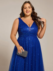 Graceful V-Neck Sleeveless Sequin Tulle A-Line Evening Dress