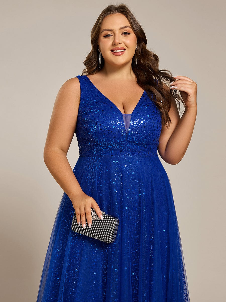 Graceful V-Neck Sleeveless Sequin Tulle A-Line Evening Dress