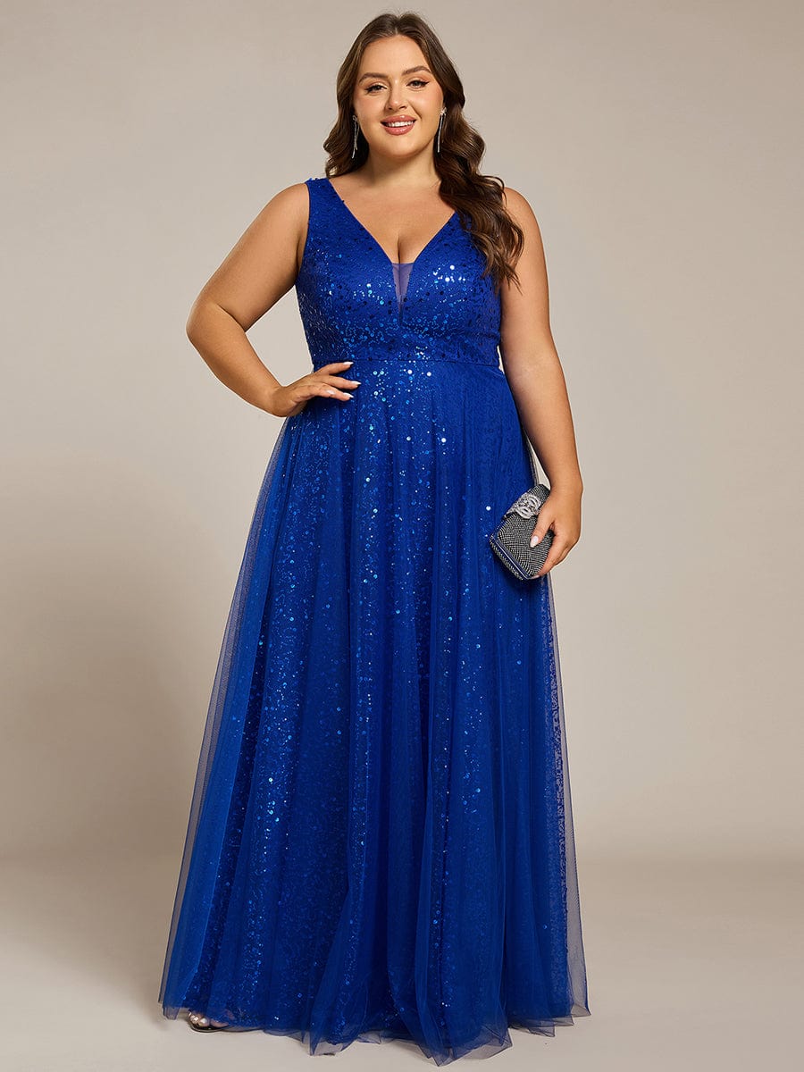 Graceful V-Neck Sleeveless Sequin Tulle A-Line Evening Dress