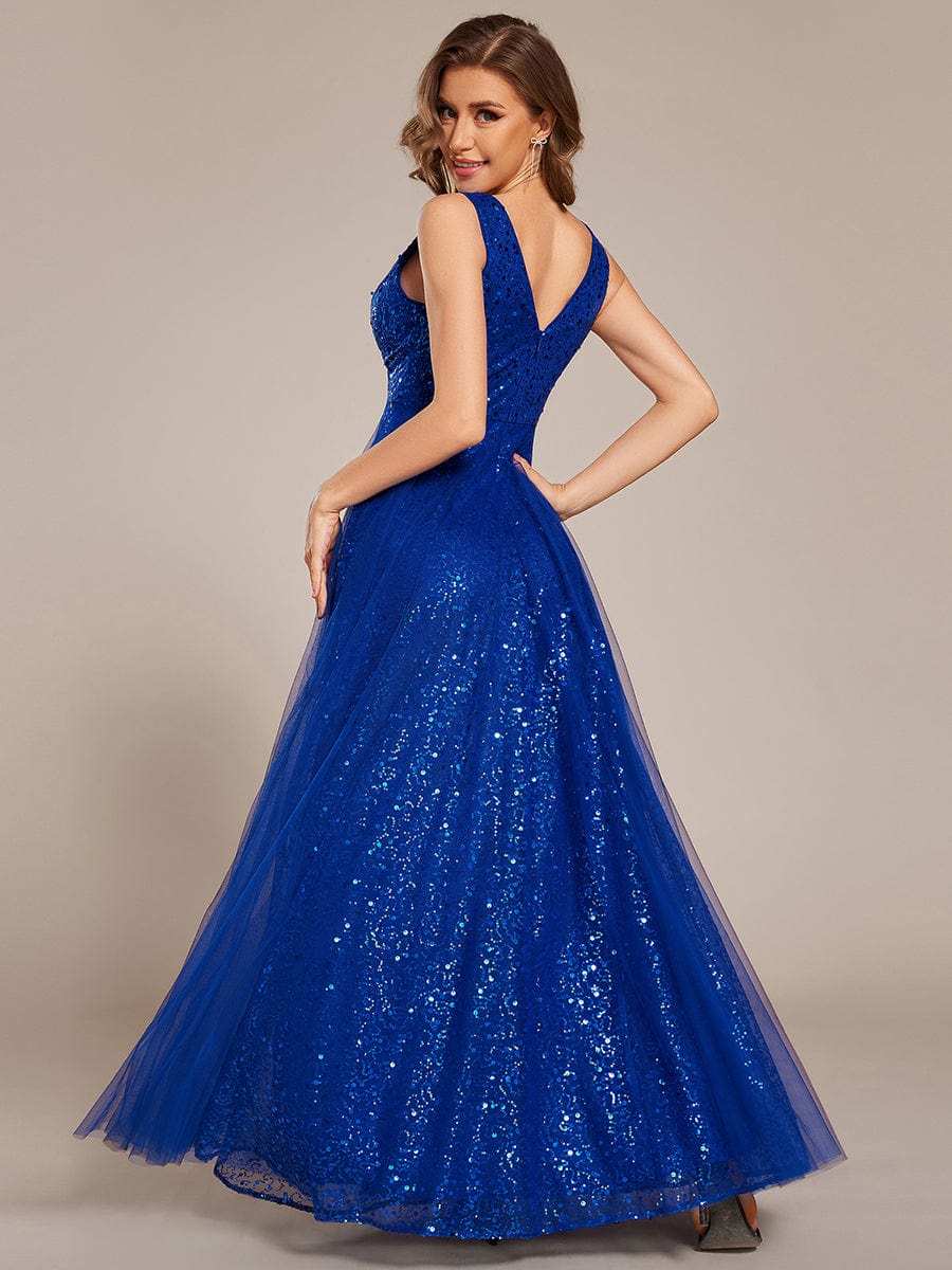 Graceful V-Neck Sleeveless Sequin Tulle A-Line Evening Dress