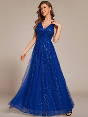 Graceful V-Neck Sleeveless Sequin Tulle A-Line Evening Dress