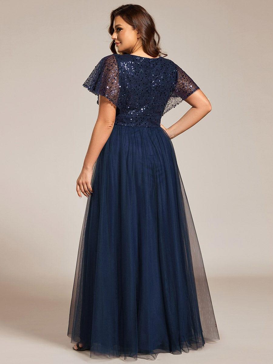 Feminine Plus Size Tulle A-Line Formal Evening Dress with Sleeves