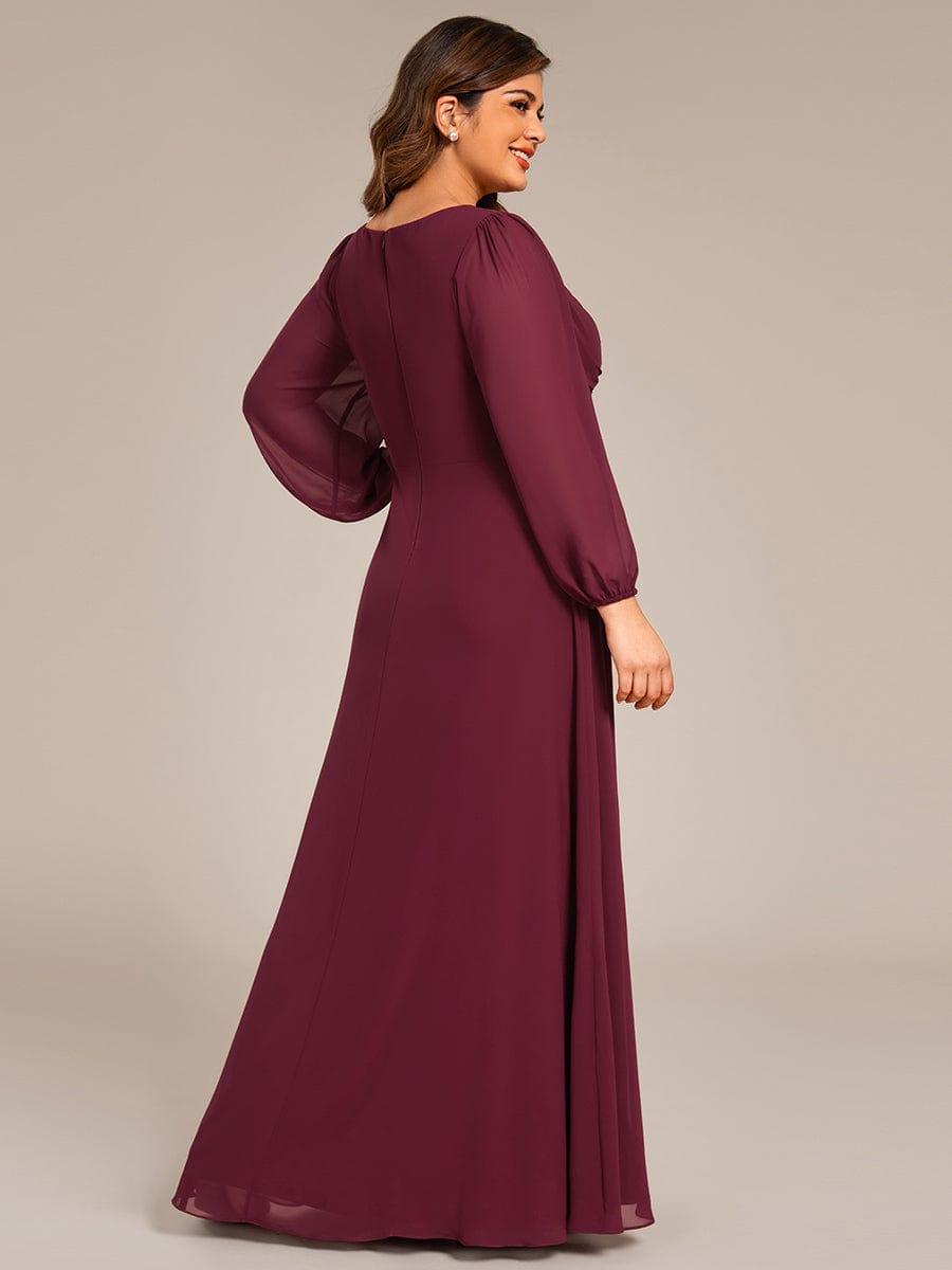 Deluxe Plus Size A-Line Long Sleeves Chiffon Formal Evening Dress