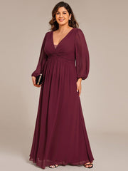 Deluxe Plus Size A-Line Long Sleeves Chiffon Formal Evening Dress