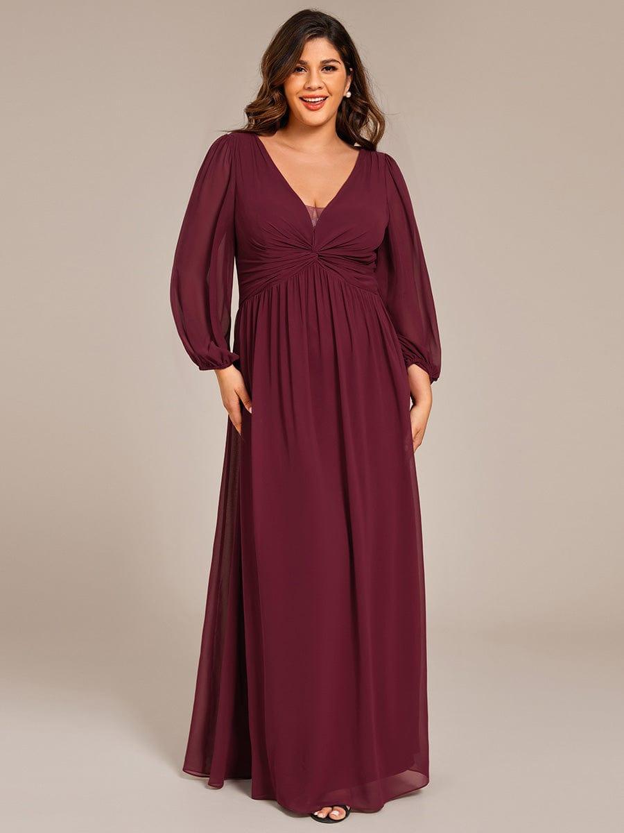 Deluxe Plus Size A-Line Long Sleeves Chiffon Formal Evening Dress