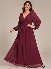 Deluxe Plus Size A-Line Long Sleeves Chiffon Formal Evening Dress