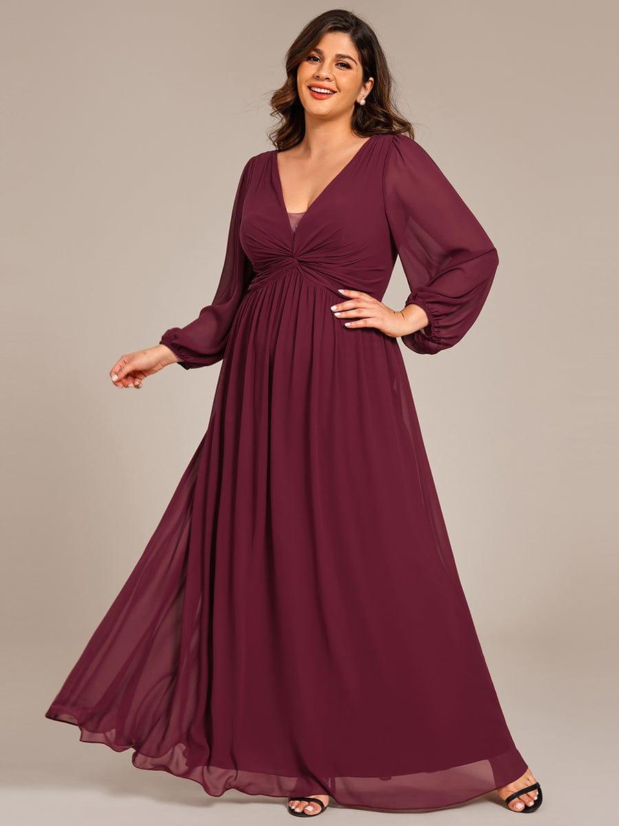 Deluxe Plus Size A-Line Long Sleeves Chiffon Formal Evening Dress