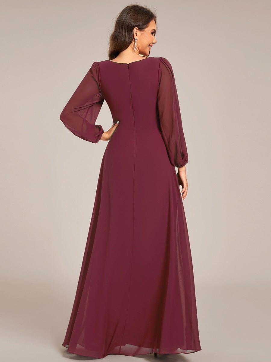 Deluxe Chiffon A-Line Floor-Length Formal Evening Dress with Long Sleeves