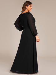Deluxe Plus Size A-Line Long Sleeves Chiffon Formal Evening Dress
