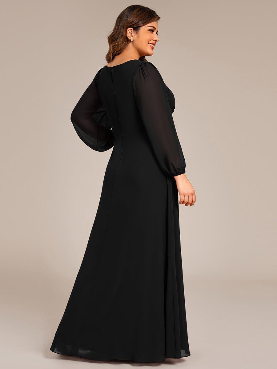 Deluxe Plus Size A-Line Long Sleeves Chiffon Formal Evening Dress