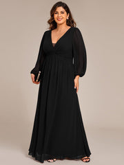 Deluxe Plus Size A-Line Long Sleeves Chiffon Formal Evening Dress