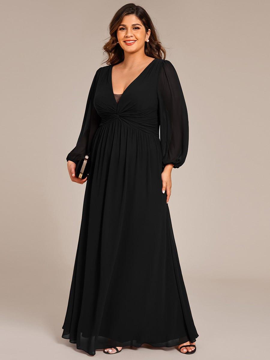 Deluxe Plus Size A-Line Long Sleeves Chiffon Formal Evening Dress
