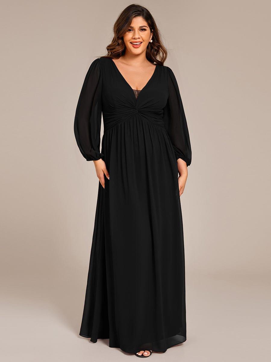 Deluxe Plus Size A-Line Long Sleeves Chiffon Formal Evening Dress