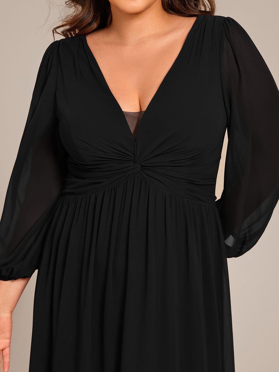 Deluxe Plus Size A-Line Long Sleeves Chiffon Formal Evening Dress