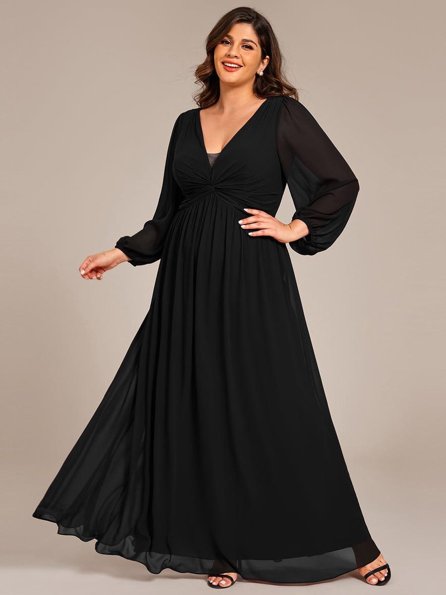 Deluxe Plus Size A-Line Long Sleeves Chiffon Formal Evening Dress