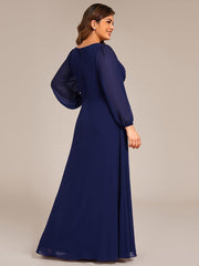 Deluxe Plus Size A-Line Long Sleeves Chiffon Formal Evening Dress