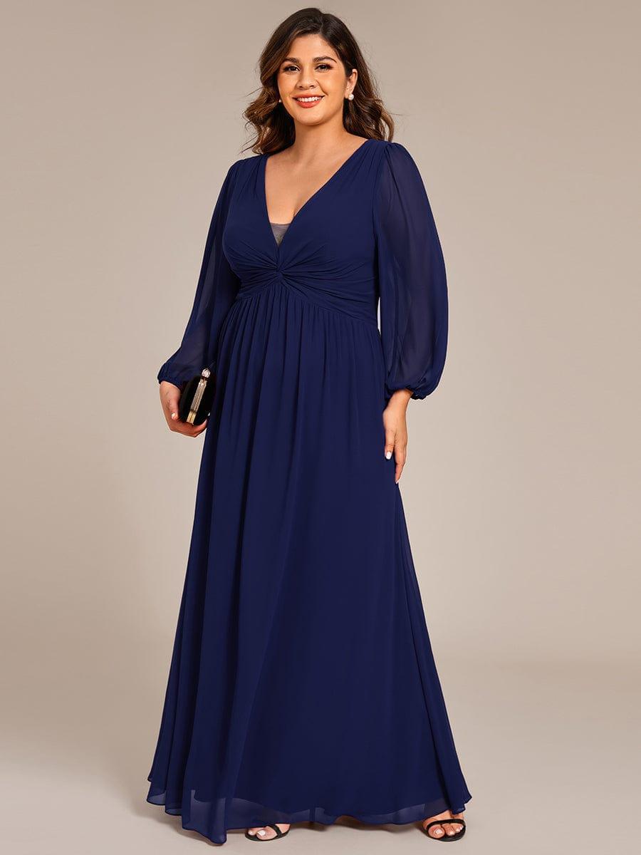 Deluxe Plus Size A-Line Long Sleeves Chiffon Formal Evening Dress