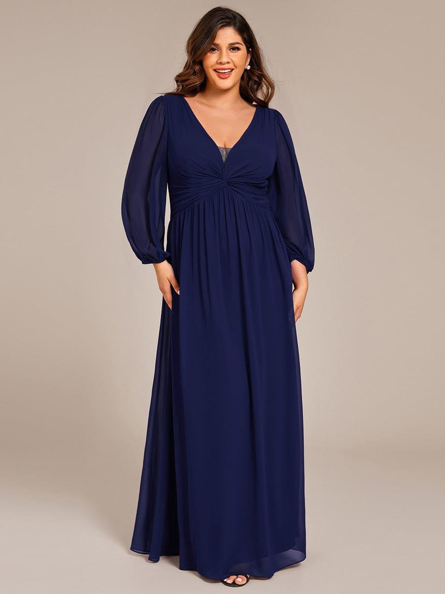 Deluxe Plus Size A-Line Long Sleeves Chiffon Formal Evening Dress