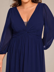 Deluxe Plus Size A-Line Long Sleeves Chiffon Formal Evening Dress