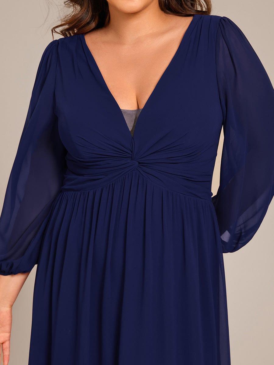 Deluxe Plus Size A-Line Long Sleeves Chiffon Formal Evening Dress