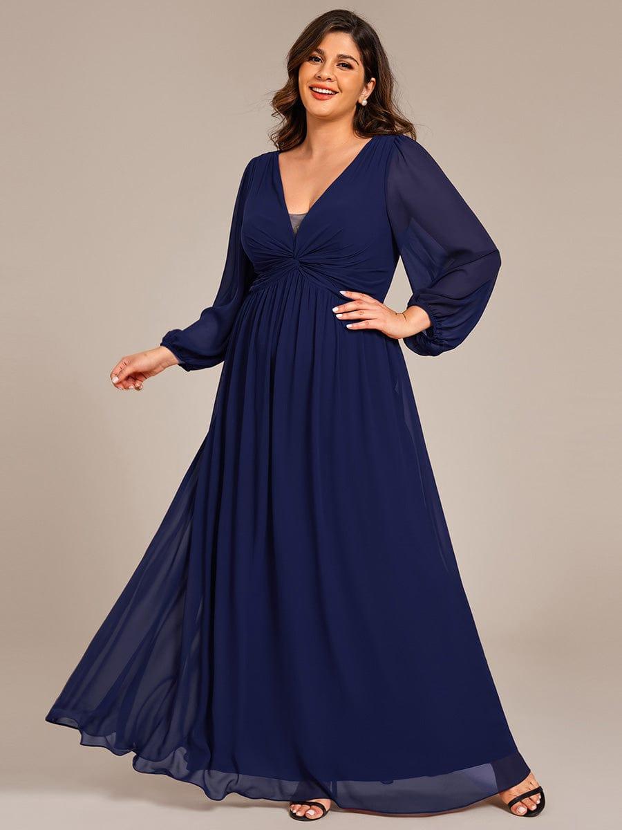 Deluxe Plus Size A-Line Long Sleeves Chiffon Formal Evening Dress
