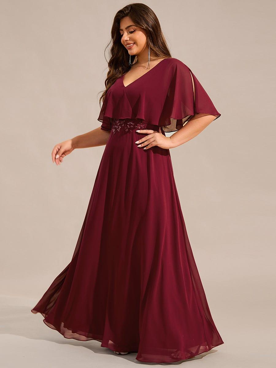 Cute Plus Size A-Line V-Neck Chiffon Formal Maxi Dress