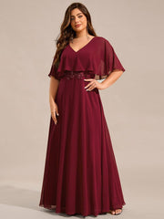 Cute Plus Size A-Line V-Neck Chiffon Formal Maxi Dress