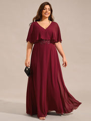 Cute Plus Size A-Line V-Neck Chiffon Formal Maxi Dress