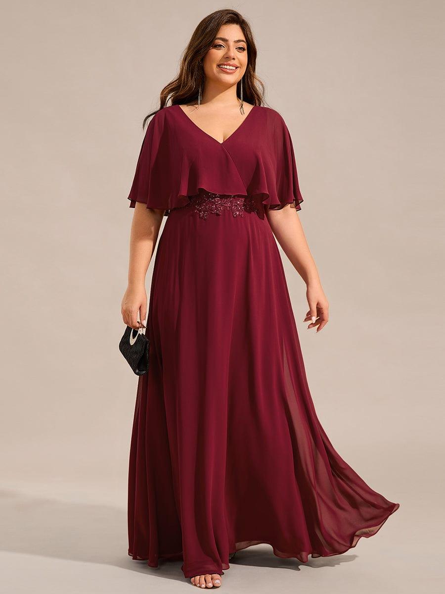 Cute Plus Size A-Line V-Neck Chiffon Formal Maxi Dress