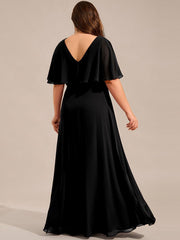 Cute Plus Size A-Line V-Neck Chiffon Formal Maxi Dress