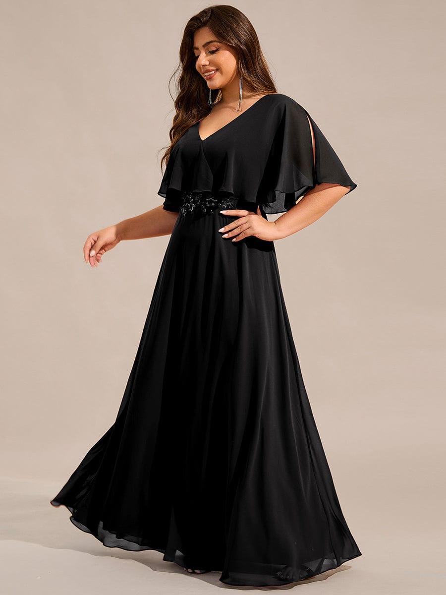 Cute Plus Size A-Line V-Neck Chiffon Formal Maxi Dress