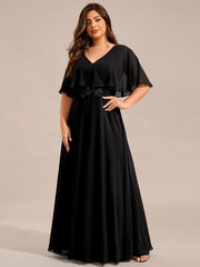 Cute Plus Size A-Line V-Neck Chiffon Formal Maxi Dress