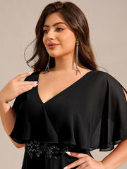 Cute Plus Size A-Line V-Neck Chiffon Formal Maxi Dress