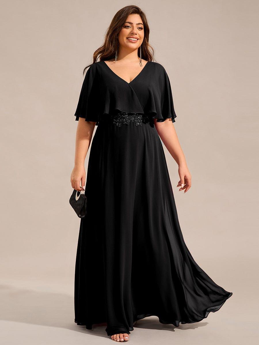 Cute Plus Size A-Line V-Neck Chiffon Formal Maxi Dress
