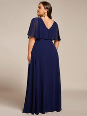 Cute Plus Size A-Line V-Neck Chiffon Formal Maxi Dress
