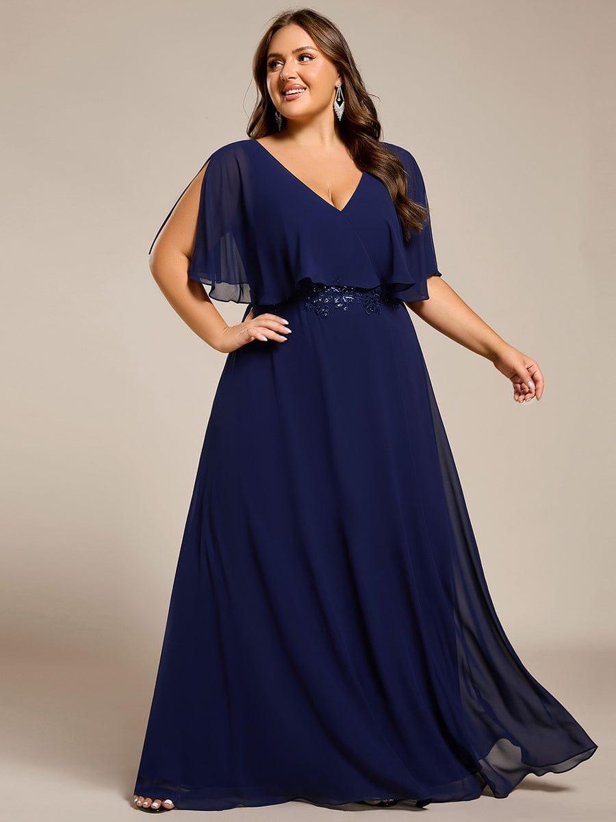 Cute Plus Size A-Line V-Neck Chiffon Formal Maxi Dress